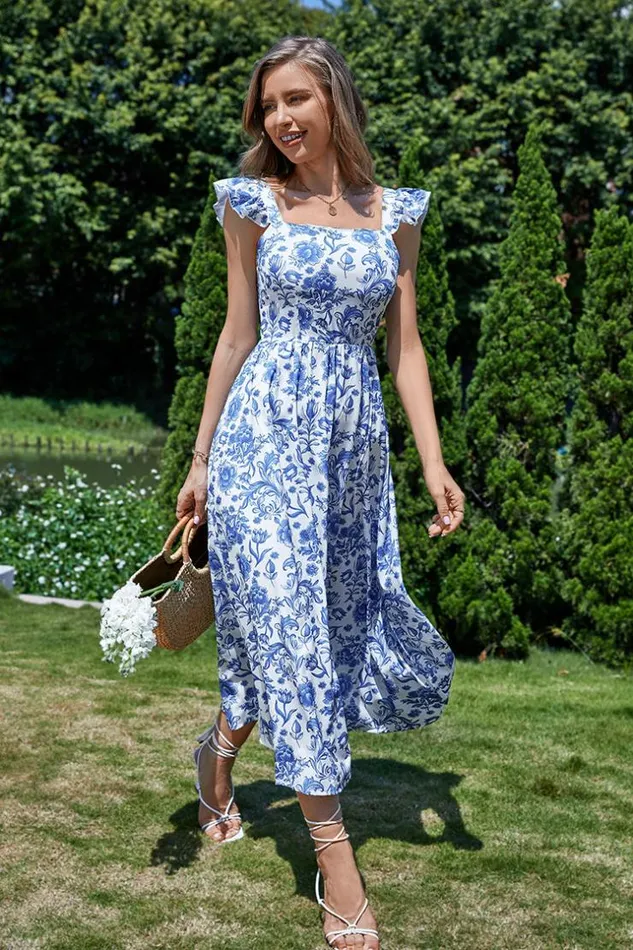 Women Maxi Dresses Cupshe Effie Square Neck Ruffle Floral AShape Dress Multicolor