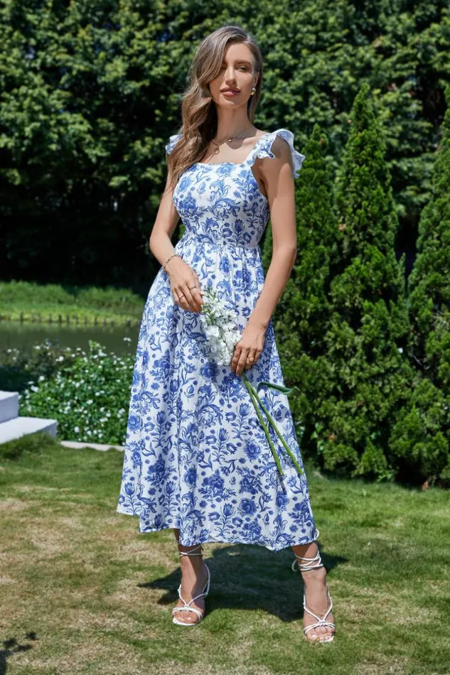 Women Maxi Dresses Cupshe Effie Square Neck Ruffle Floral AShape Dress Multicolor