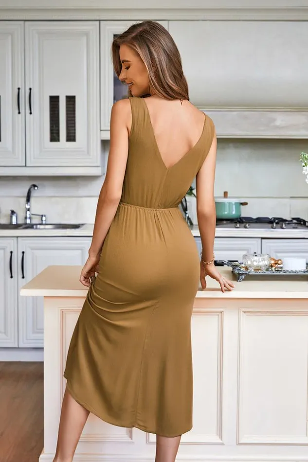 Women Maxi Dresses Cupshe Florence Column Vneck Dress Brown