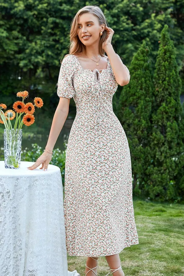Women Maxi Dresses Cupshe Gizi Bubble Sleeve Ditsy AShape Dress Multicolor