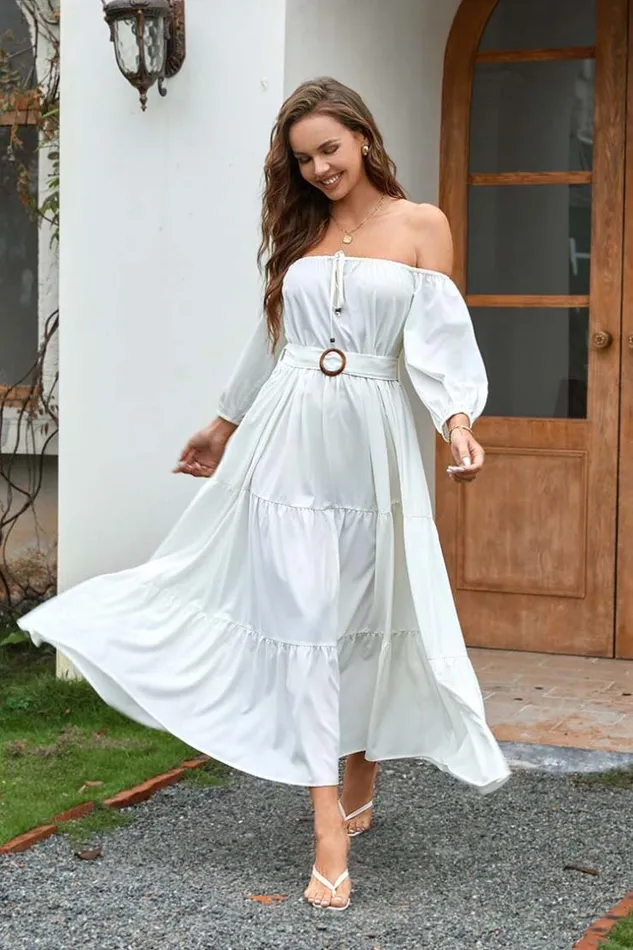 Women Maxi Dresses Cupshe Harriet Offshoulder Pull Over Dress White