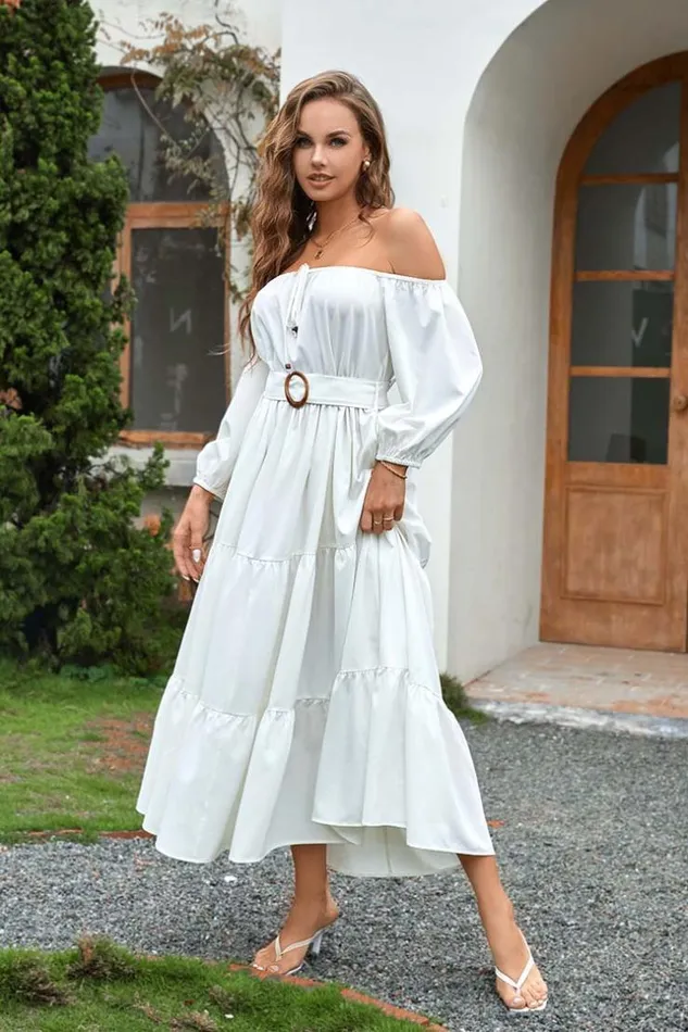 Women Maxi Dresses Cupshe Harriet Offshoulder Pull Over Dress White