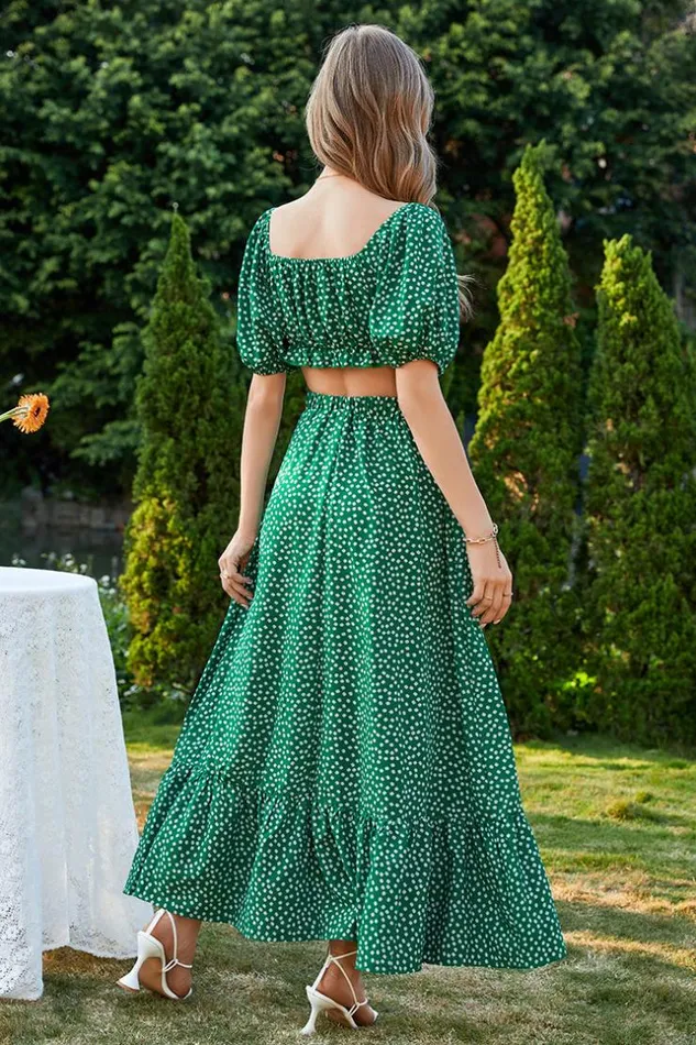 Women Maxi Dresses Cupshe Hollis Offshoulder Bubble Sleeve AShape Dress Green
