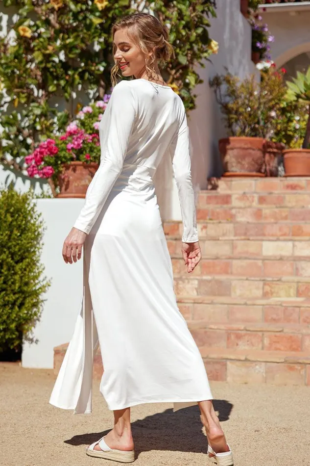 Women Maxi Dresses Cupshe Kenia Plunge Long Sleeve AShape Dress White