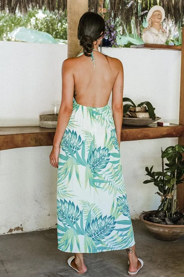Women Maxi Dresses Cupshe Michele Tropical Plants Cutout Front Halter Dress Green