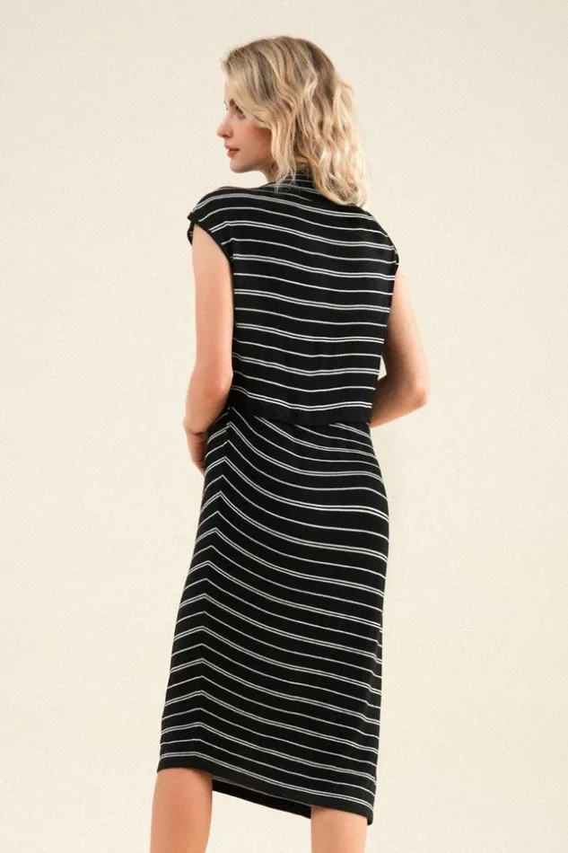 Women Maxi Dresses Cupshe Tuesday Striped Cap Sleeve Midi Dress Black