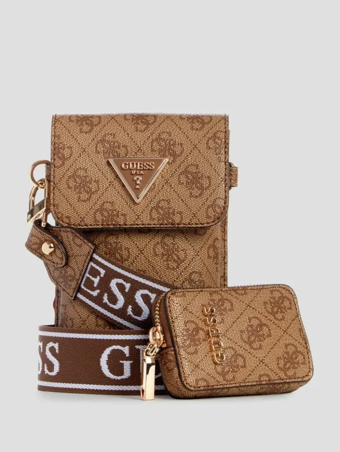 WomenMen GUESS Handbags Latona Quattro G Mini Phone Crossbody Latte Logo