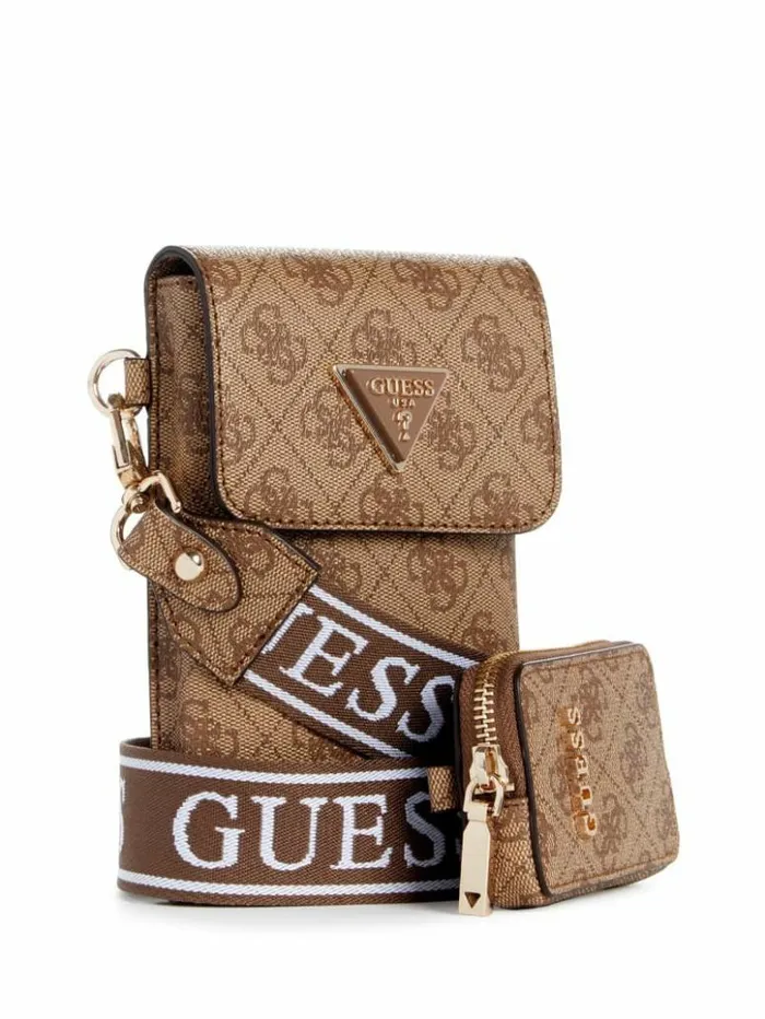 WomenMen GUESS Handbags Latona Quattro G Mini Phone Crossbody Latte Logo