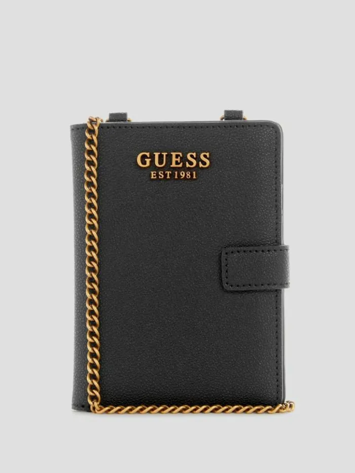 WomenMen GUESS Luggage and Travel Bags Laurel Chain Passport Case Black Floral Print WomenMen GUESS Luggage and Travel Bags Laurel Chain Passport Case Black Floral Print