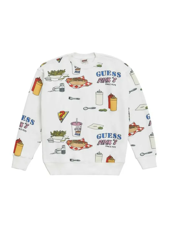 WomenMen GUESS Sweaters and Knits GUESS Originals X Pink039s Hot Dogs Sweatshirt Pure White Multi WomenMen GUESS Sweaters and Knits GUESS Originals X Pink039s Hot Dogs Sweatshirt Pure White Multi