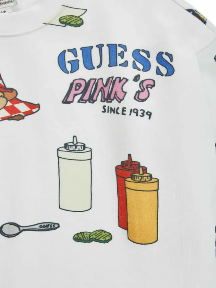 WomenMen GUESS Sweaters and Knits GUESS Originals X Pink039s Hot Dogs Sweatshirt Pure White Multi WomenMen GUESS Sweaters and Knits GUESS Originals X Pink039s Hot Dogs Sweatshirt Pure White Multi