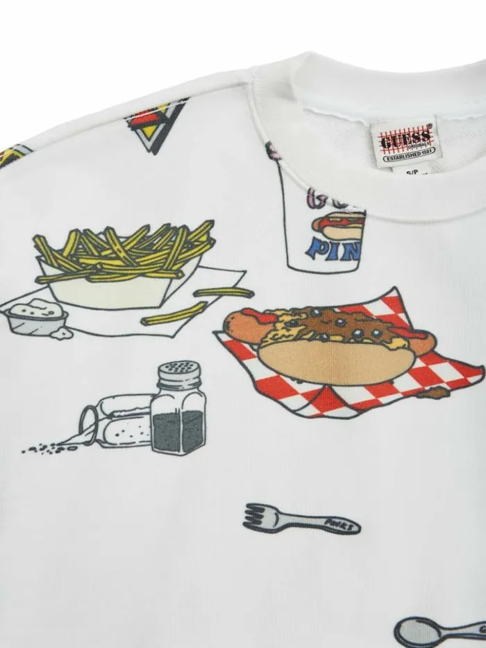 WomenMen GUESS Sweaters and Knits GUESS Originals X Pink039s Hot Dogs Sweatshirt Pure White Multi WomenMen GUESS Sweaters and Knits GUESS Originals X Pink039s Hot Dogs Sweatshirt Pure White Multi