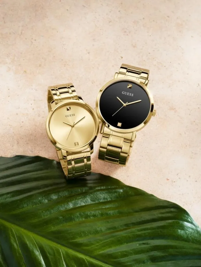 WomenMen GUESS Watches GoldTone And Black Diamond Analog Watch Silvergold