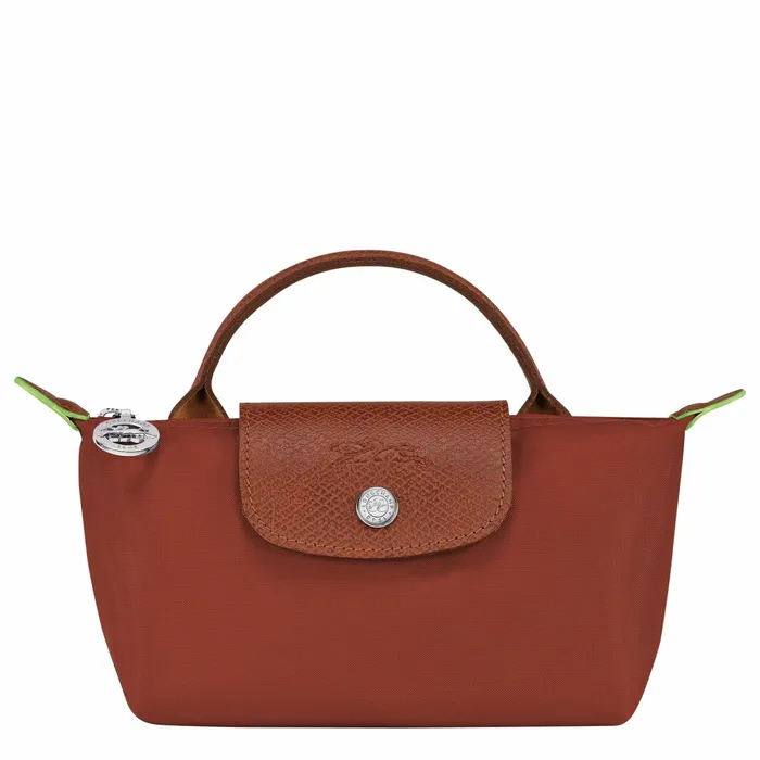 WomenMen Le Pliage Green Pouch With Handle Chestnut Longchamp Pouches and Cases