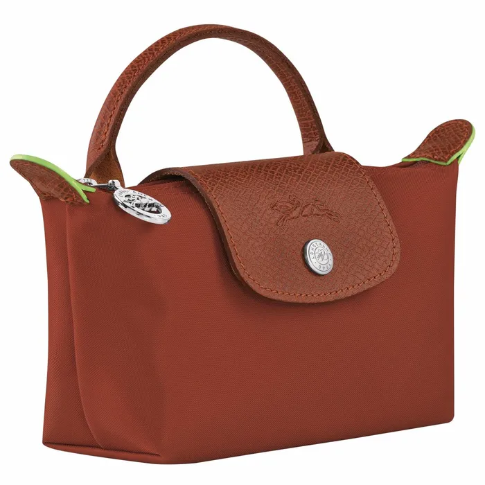 WomenMen Le Pliage Green Pouch With Handle Chestnut Longchamp Pouches and Cases