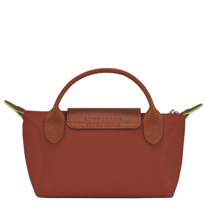 WomenMen Le Pliage Green Pouch With Handle Chestnut Longchamp Pouches and Cases