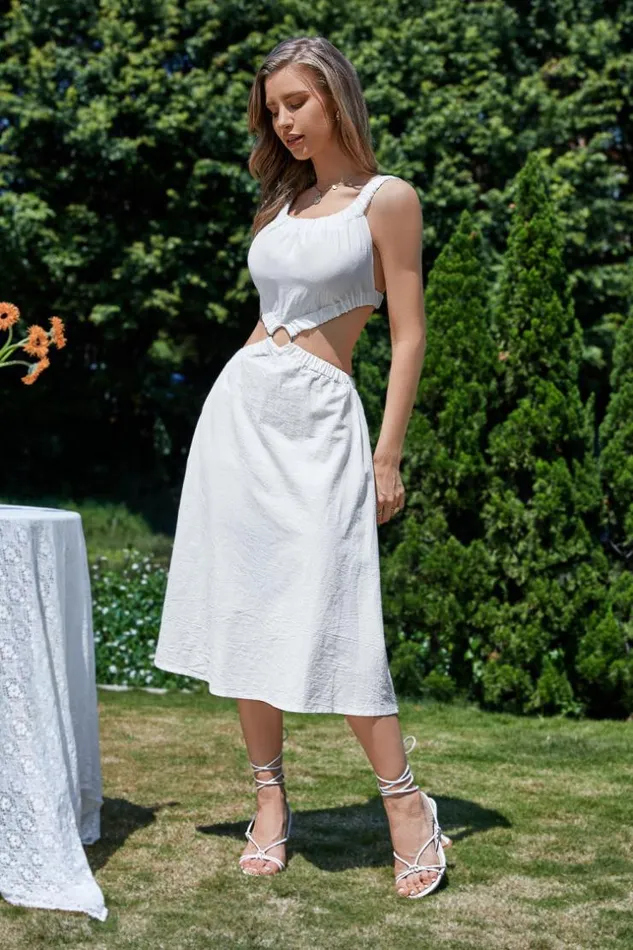 Women Midi Dresses Cupshe Finola Halter Neck Backless Cut Out Sheath Dress White