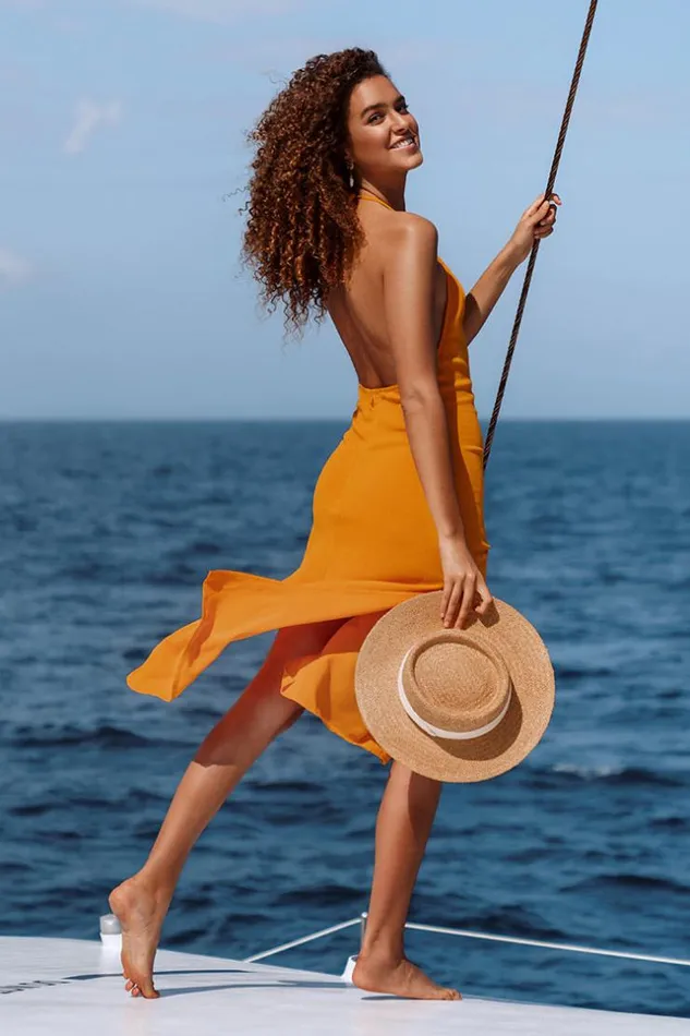 Women Midi Dresses Cupshe Haleigh Orange Backless Split Tea Length Dress Orange