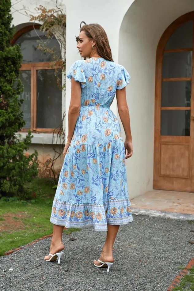 Women Midi Dresses Cupshe Lucky Bay Tie Elastic Waist AShape Dress Multicolor