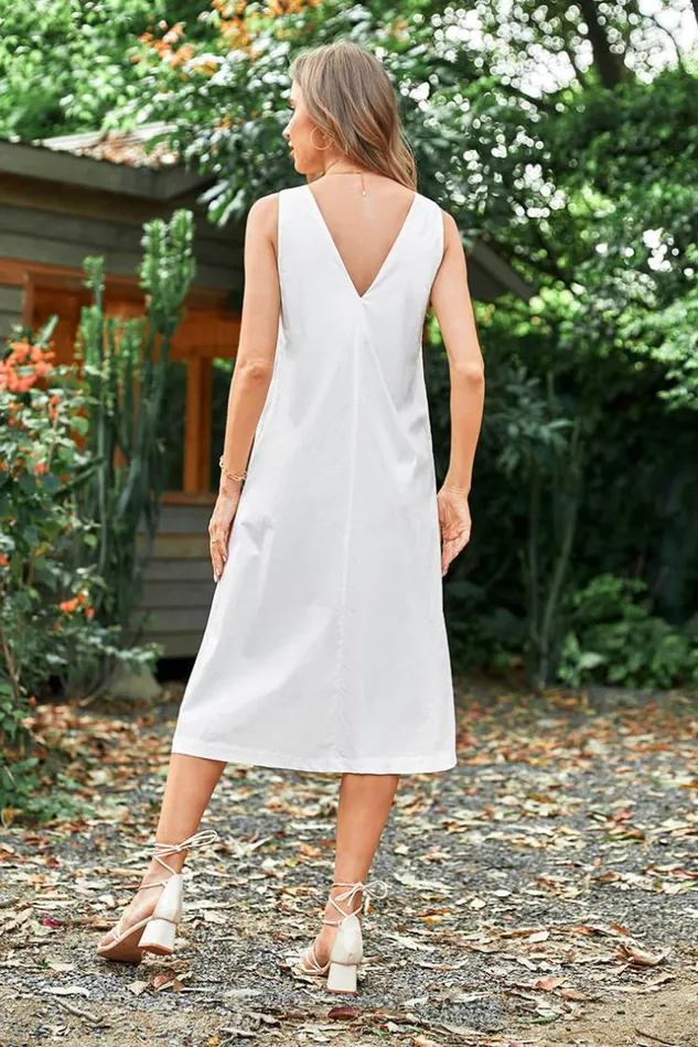 Women Midi Dresses Cupshe Maho Vneck Strapless Loose Waisted AShape Dress White