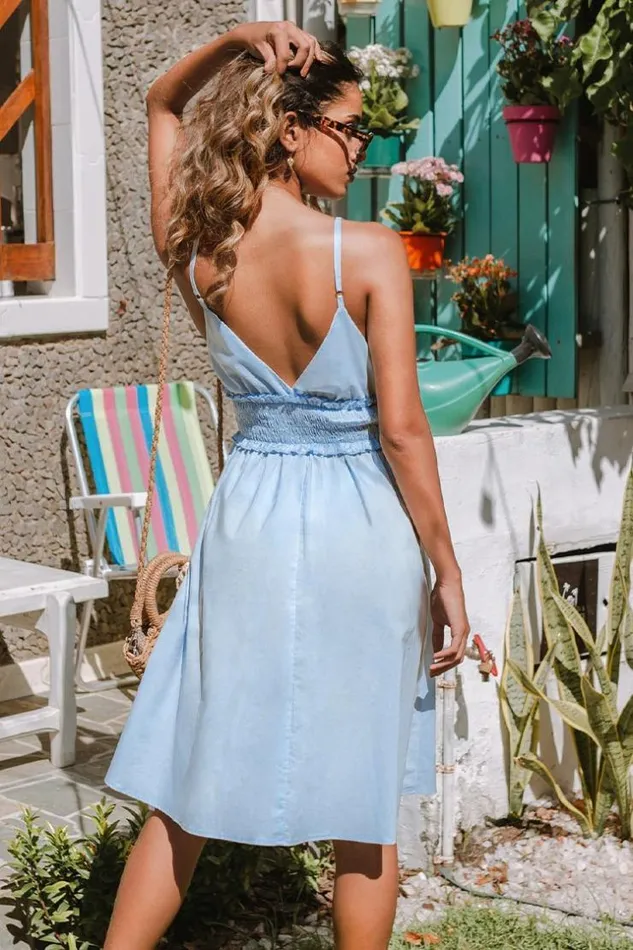 Women Midi Dresses Cupshe Norma Vneck Elastic Waisted Slip Dress Blue