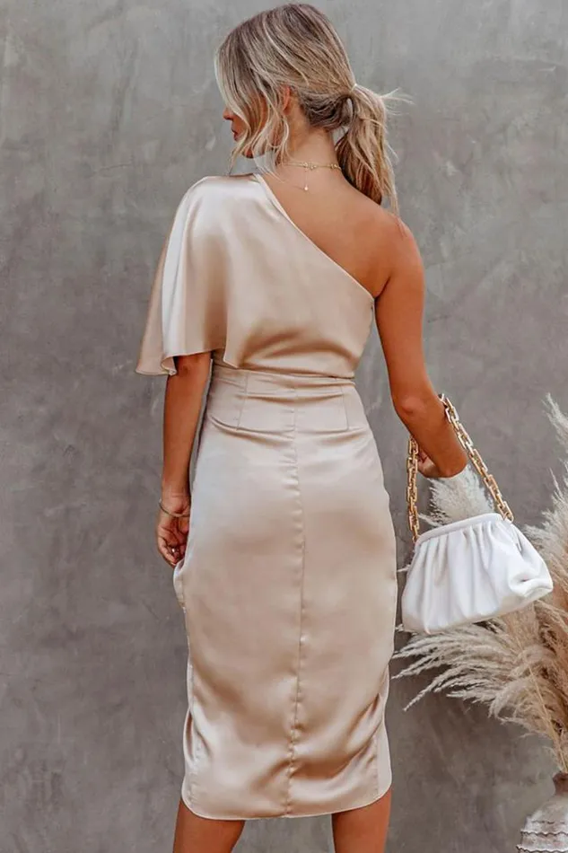 Women Midi Dresses Cupshe Nyasia One Shoulder Irregular Hem Dress Nude
