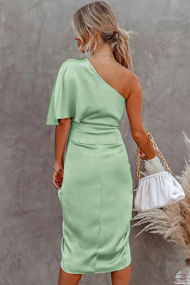 Women Midi Dresses Cupshe Ramla Sheath Oneshoulder Light Green Dress Light Green