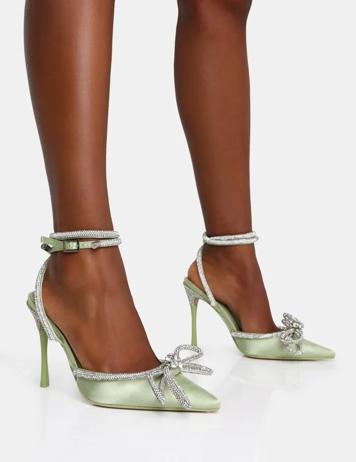 Women Midnight Sage Satin Wrap Around High Heels Green Public Desire Prom