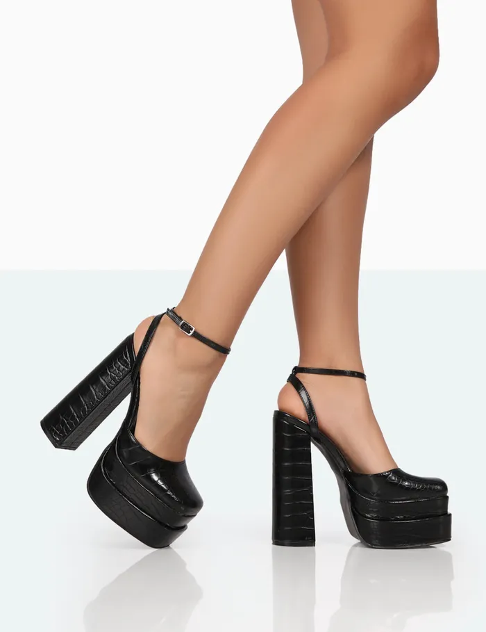 Women Moonchild Black Croc Platform Block Heels Black Public Desire Prom
