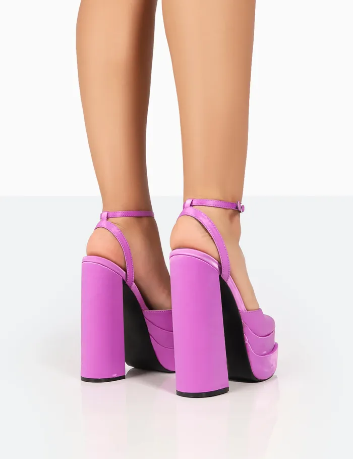 Women Moonchild Purple Satin Closed Toe Statement Platform Block Heels Purple Public Desire Wedding