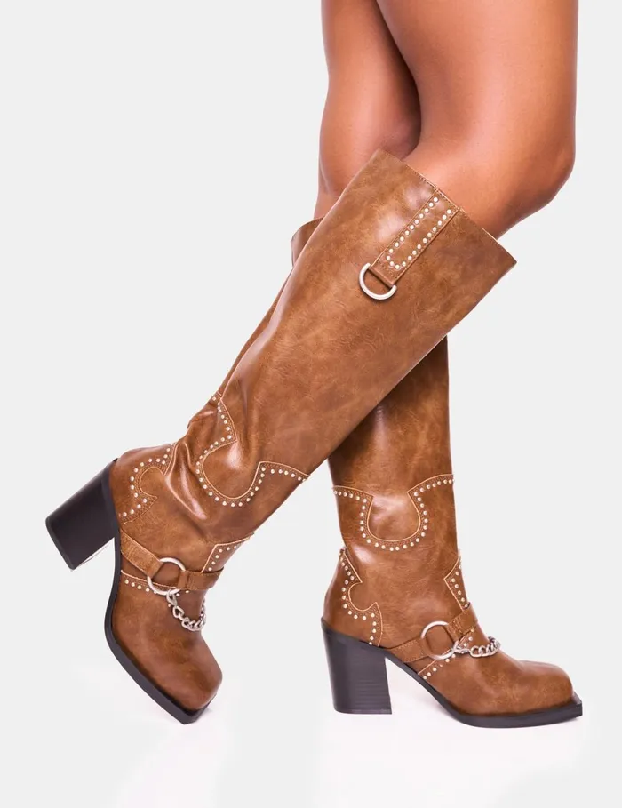 Women Nashville Vintage Brown Western Knee High Boot Brown Public Desire Festival Women Nashville Vintage Brown Western Knee High Boot Brown Public Desire Festival
