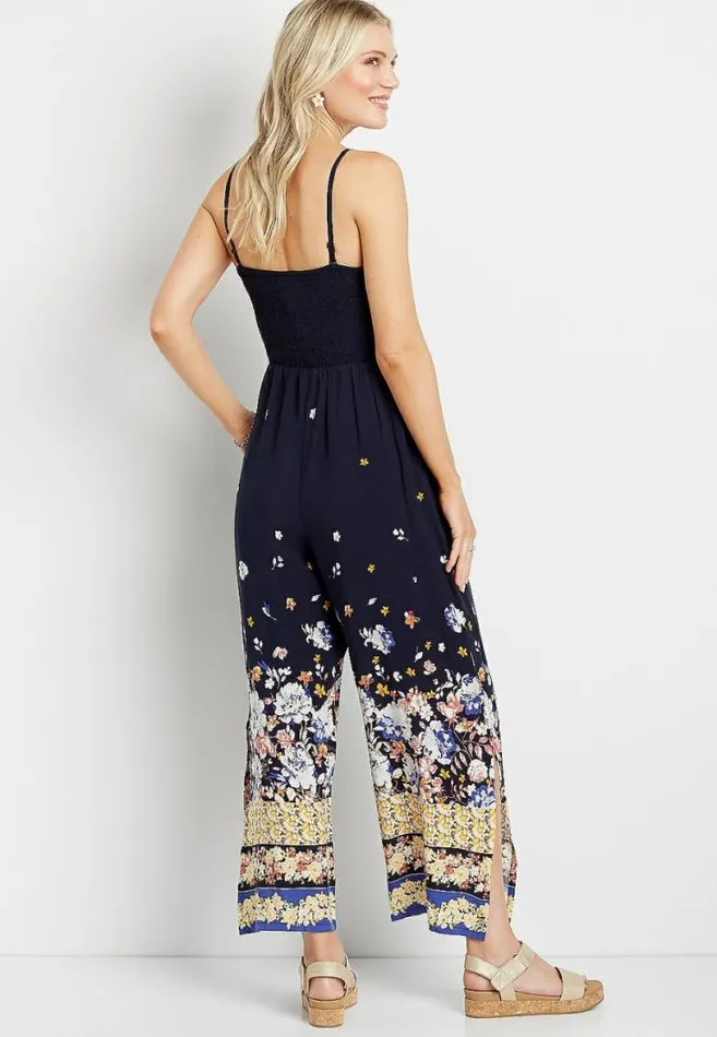 Women Navy Floral Strapless Smocked Jumpsuit Maurices Dresses and Jumpsuits