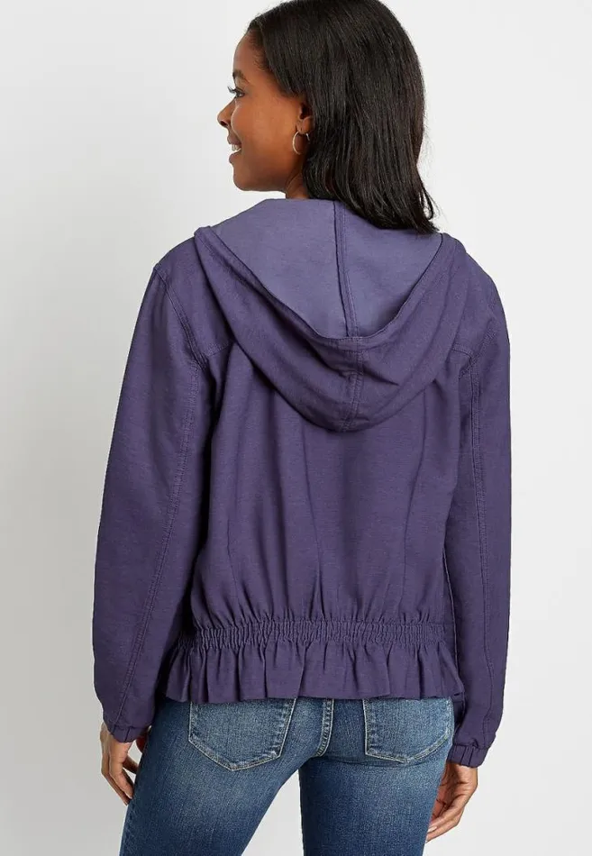 Women Navy Hooded Cropped Military Jacket Maurices Tops