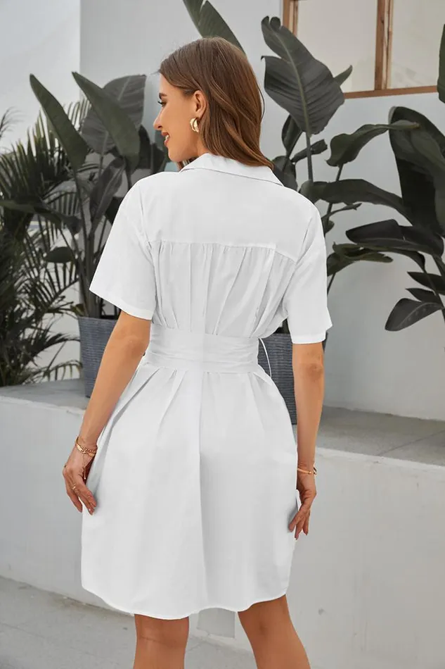 Women New In Dresses Cupshe Drea Short Sleeve Mid Length Shift Dress White