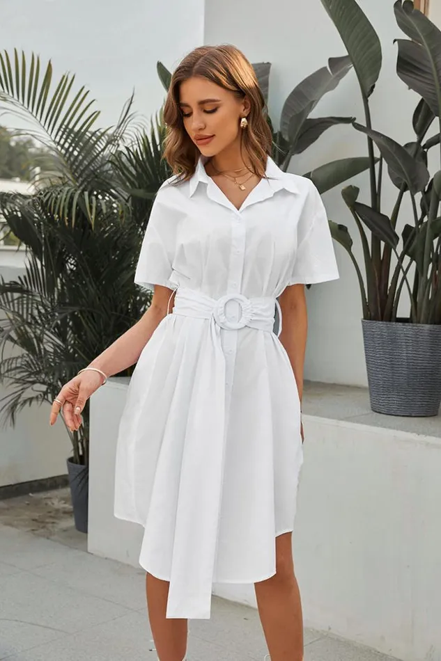 Women New In Dresses Cupshe Drea Short Sleeve Mid Length Shift Dress White
