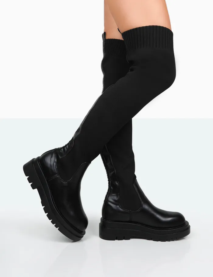 Women NewMe Over The Knee Chunky Sock Fit Boots Black Public Desire Over The Knee Boots Women NewMe Over The Knee Chunky Sock Fit Boots Black Public Desire Over The Knee Boots