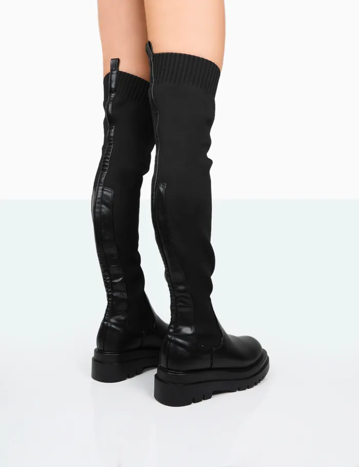 Women NewMe Over The Knee Chunky Sock Fit Boots Black Public Desire Over The Knee Boots