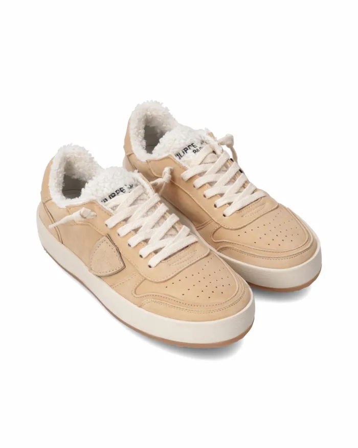 Women Nice Sneakers Beige Shoes Philippe Model Paris Casual