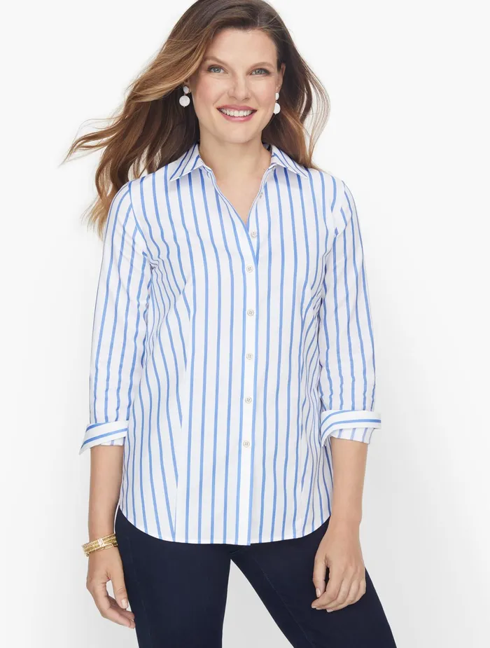 Women Non Iron Talbots Perfect Shirt French Bluewhite