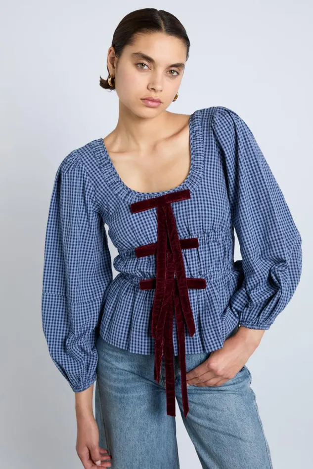 Women Occasion Wear Damson Madder Dakota Blouse 8211 Blue Check