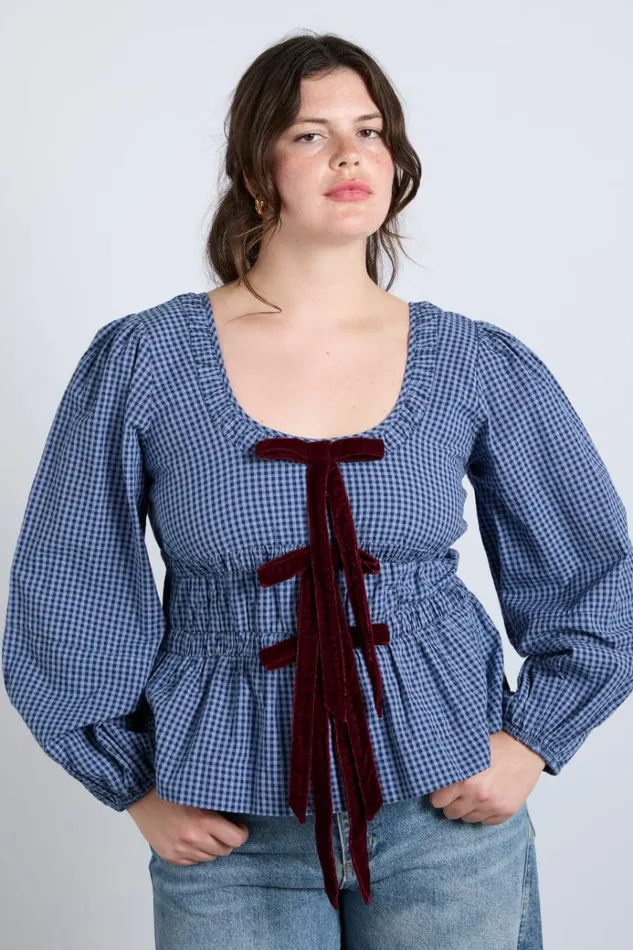 Women Occasion Wear Damson Madder Dakota Blouse 8211 Blue Check