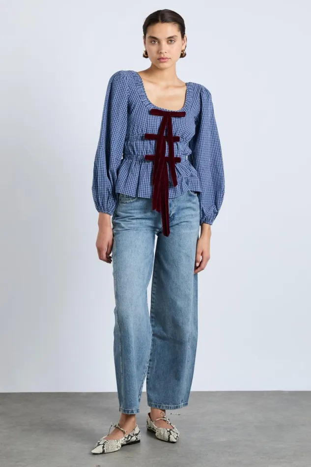 Women Occasion Wear Damson Madder Dakota Blouse 8211 Blue Check