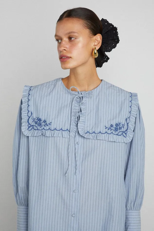 Women Occasion Wear Damson Madder Nordine Square Collar Blouse 8211 Blue Stripe