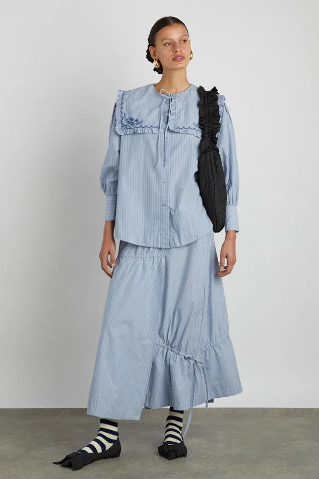 Women Occasion Wear Damson Madder Nordine Square Collar Blouse 8211 Blue Stripe
