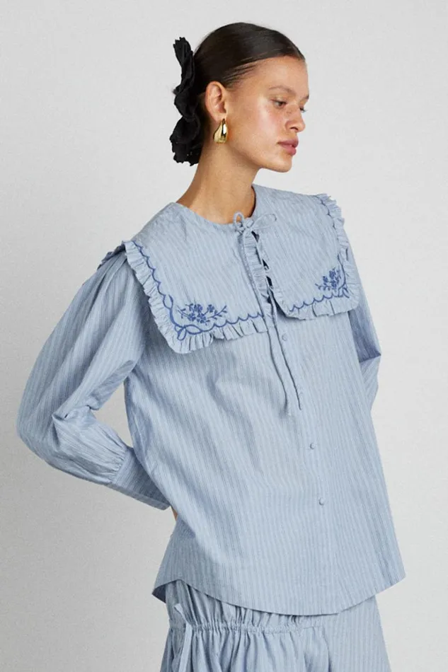 Women Occasion Wear Damson Madder Nordine Square Collar Blouse 8211 Blue Stripe