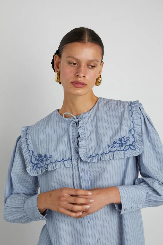 Women Occasion Wear Damson Madder Nordine Square Collar Blouse 8211 Blue Stripe