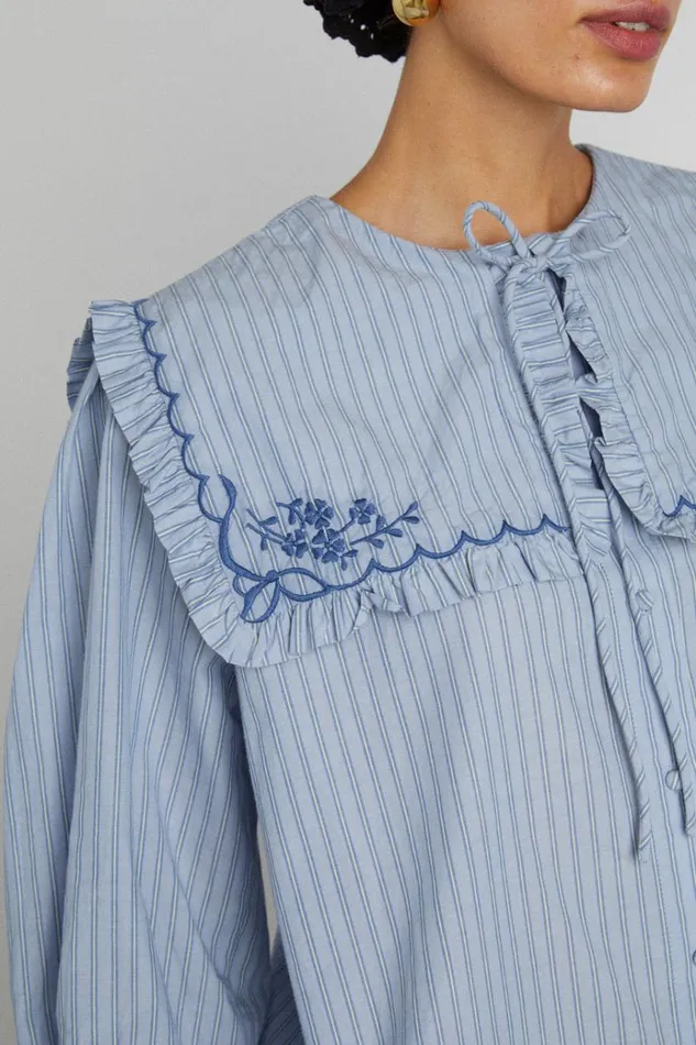 Women Occasion Wear Damson Madder Nordine Square Collar Blouse 8211 Blue Stripe