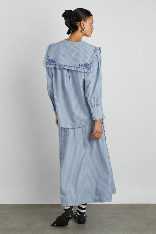 Women Occasion Wear Damson Madder Nordine Square Collar Blouse 8211 Blue Stripe