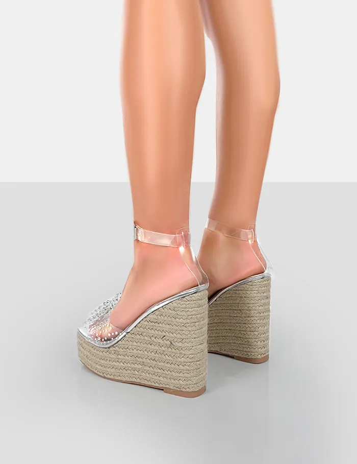Women Ocean Beach Silver Patent Bow Platform Wedge Heels Silver Public Desire Platform Heels