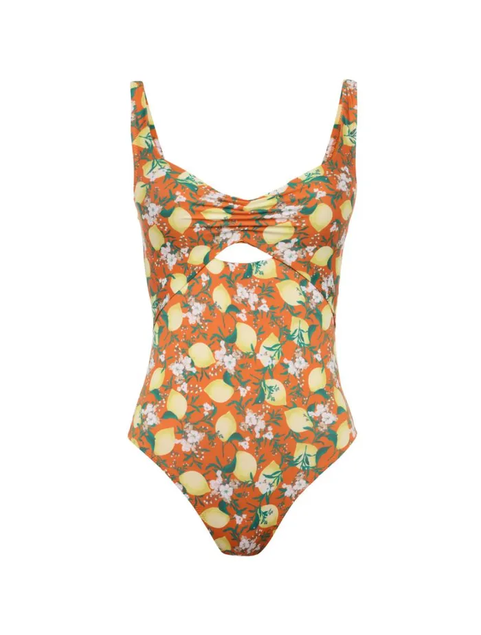 Women OnePiece Bathing Suits La Perla Orange Printed Cutout Swimsuit